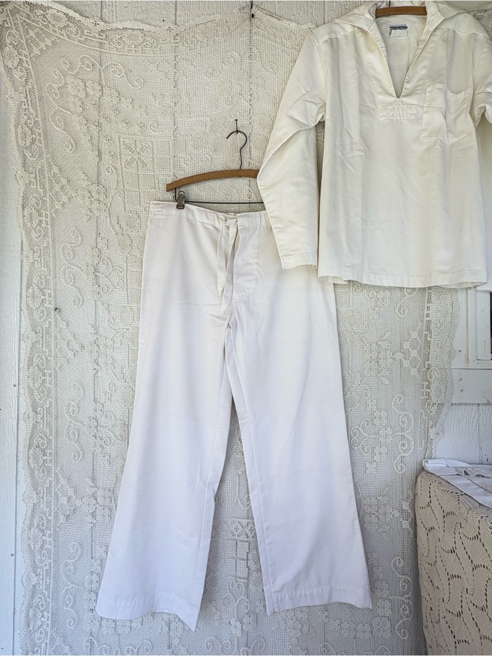 Vintage 70s Sailor Uniform White Wide Leg Pants